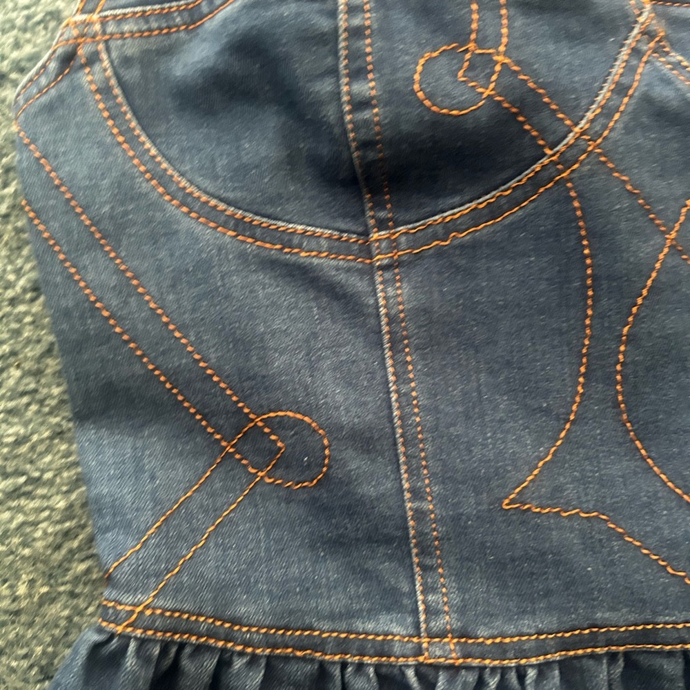 Women’s Denim peplum top - Dark Blue with Contrast Stitching - Picture 3 of 12